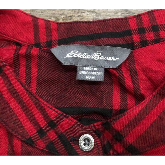 Eddie Bauer Womens Medium Red & Black Plaid Long Sleeve Button Up Shirt New w Ta - Picture 2 of 6